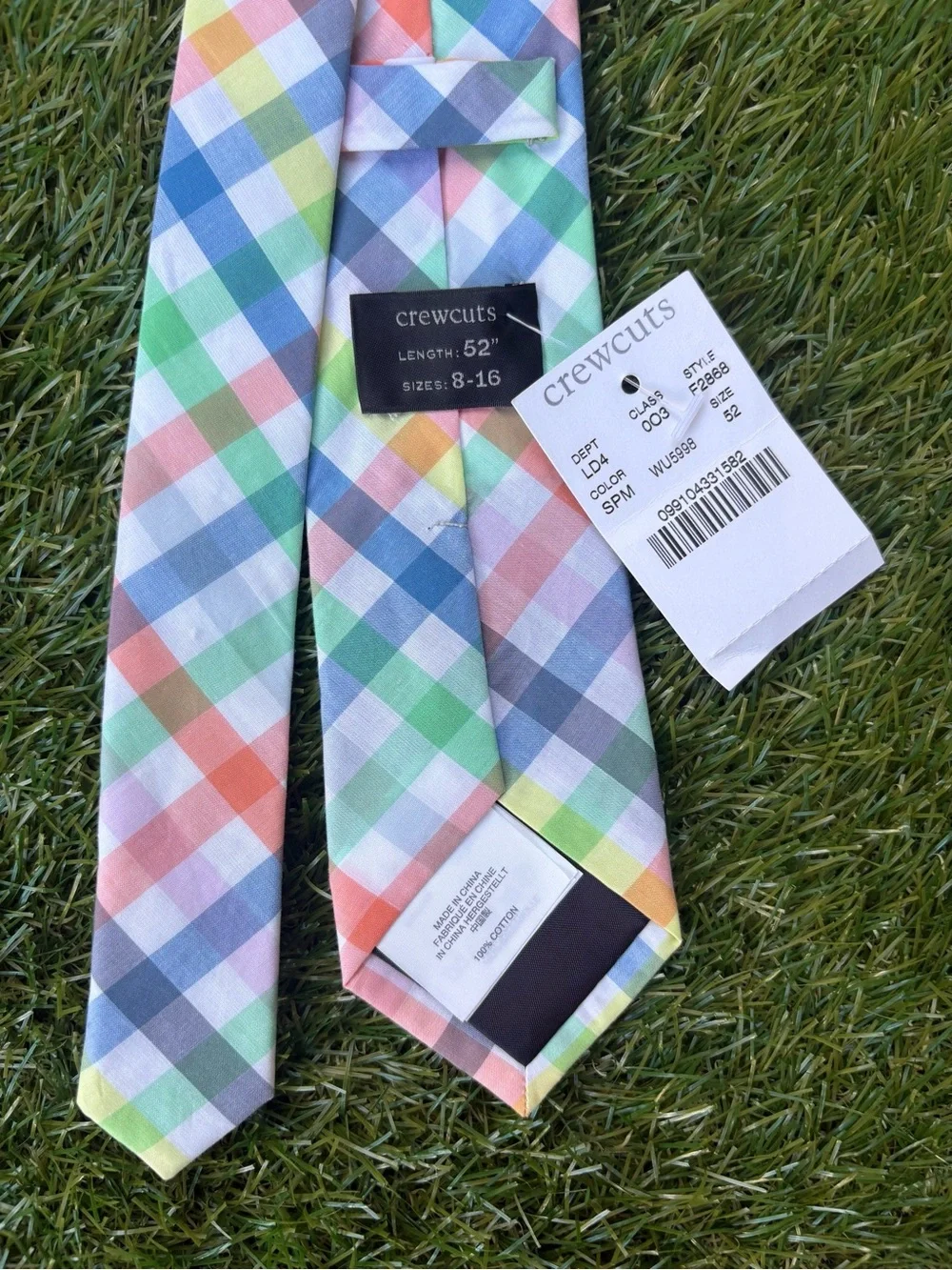 NWT Crewcuts JCrew Multicolor Pastel Plaid Tie 52” Size 8-16